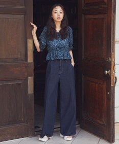 earth music&ecology フラワー刺繍フリルヘムブラウス