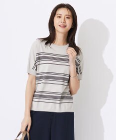 J.PRESS LADIES L 【洗える】レーヨンエリートストレッチ ボーダー ドルマン ニット