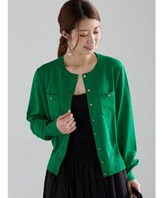 Te chichi 金釦ポケット付きクルーカーディガン