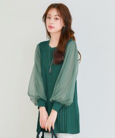 Tiaclasse チュールスリーブニットチュニック