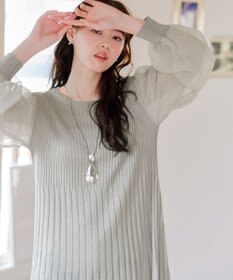 Tiaclasse チュールスリーブニットチュニック