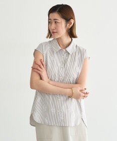 YECCA VECCA ストライプ柄フラワー刺繍シャツ