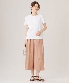 自由区 L 【洗える】コード刺繍胸元レース カットソー