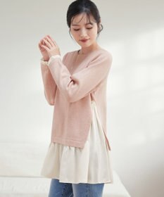 Tiaclasse 【洗える】ヴィンテージサテンニットコンビチュニック