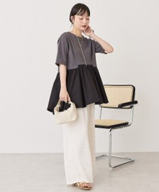 AMERICAN HOLIC 布帛切替ペプラム半袖プルオーバー