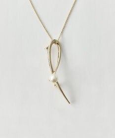 Phoebe 2wayスタイリッシュクロスカーブパールブローチネックレス　ゴールド