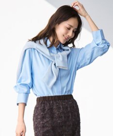 自由区 【着回し力抜群・レイヤードにも】ドレープブロード シャツブラウス サックス×白ライン