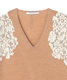 BEIGE， 【WEB限定】REMINGTON / レースコンビ Vネックニット