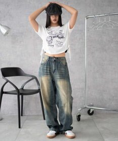 WEGO グラフィックショートサイドリボンドロストT