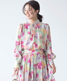 組曲 【前後着用可】ピオニーシフォンプリント ボウタイブラウス
