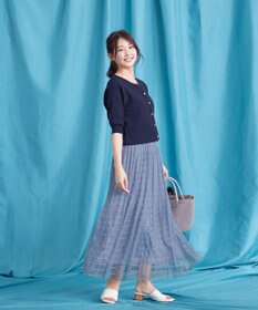 Tiaclasse 【洗える】チェック柄チュールレーススカート