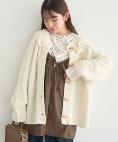 earth music&ecology 【一部予約】フラワーモチーフトグルボタンニットカーディガン