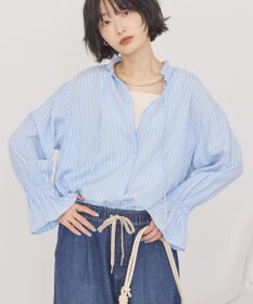 AMERICAN HOLIC スタンドフリルストライプスキッパーブラウス