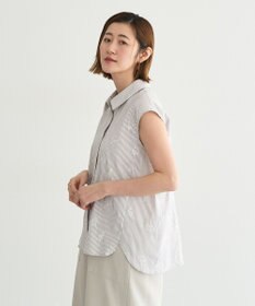 YECCA VECCA ストライプ柄フラワー刺繍シャツ