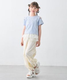 ANY KIDS 【洗濯機可能】肩あき ロゴ刺繍Tシャツ