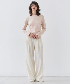 BEIGE， 【ご好評により新色追加！洗える】WILLOW / アシンメトリーレースクルーネックニット