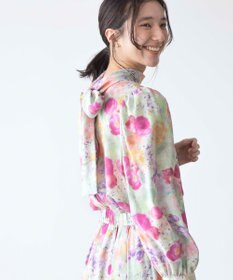 組曲 【前後着用可】ピオニーシフォンプリント ボウタイブラウス