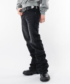 WEGO 【ユニセックス着用ITEM】シャーリングフレアデニムスキニーパンツ