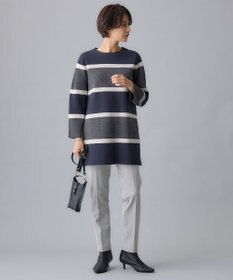 自由区 L 【セットアップ対応・洗える】ウールミラノボーダーチュニック丈 ニット