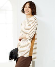 自由区 【洗える/UVケア】ボーダー ボートネックデザインカットソー