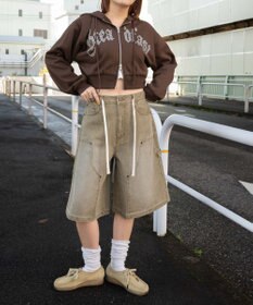 WEGO ウエストドロストダブルニーバギーハーフパンツ