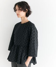 #Newans 【洗濯機可】ジャガ―ドドットペプラムブラウス