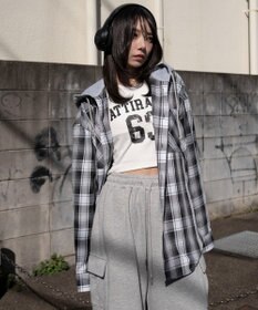 WEGO 【ユニセックス着用ITEM/MLサイズ展開】オンブレチェックフードシャツ（LS）