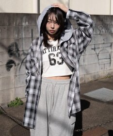 WEGO 【ユニセックス着用ITEM/MLサイズ展開】オンブレチェックフードシャツ（LS）