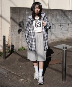 WEGO 【ユニセックス着用ITEM/MLサイズ展開】オンブレチェックフードシャツ（LS）