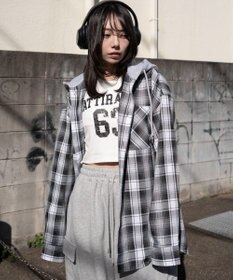 WEGO 【ユニセックス着用ITEM/MLサイズ展開】オンブレチェックフードシャツ（LS）