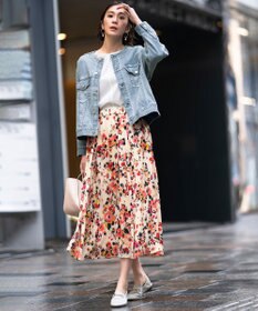 自由区 【XSサイズ～/洗える】ERICA楊柳プリント ギャザースカート