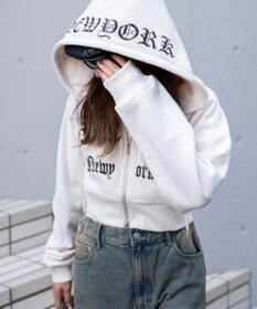 WEGO グラフィック裏起毛ショートZIPパーカー