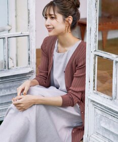 Tiaclasse 【洗える】ベルト付きランダムリブロングカーディガン