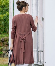 Tiaclasse 【洗える】ベルト付きランダムリブロングカーディガン