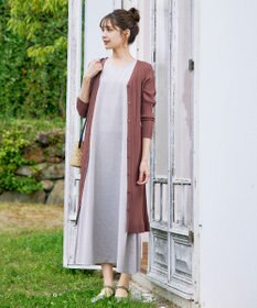 Tiaclasse 【洗える】ベルト付きランダムリブロングカーディガン