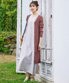 Tiaclasse 【洗える】ベルト付きランダムリブロングカーディガン