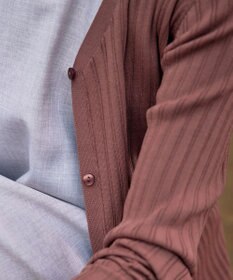 Tiaclasse 【洗える】ベルト付きランダムリブロングカーディガン