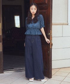 earth music&ecology フラワー刺繍フリルヘムブラウス