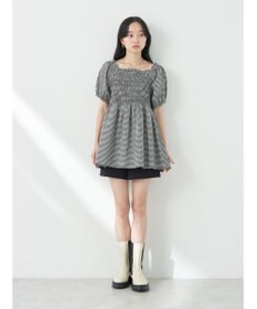 earth music&ecology ２ｗａｙショルダーシャーリングチュニック（ギンガム）