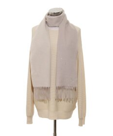 MOONBAT 【洗える】FURLA カシミヤ混ラメ入りラインストーンストールマフラー／幅30cm