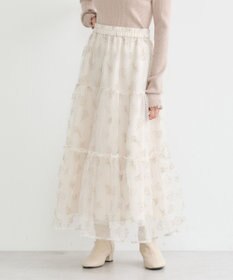earth music&ecology フラワー刺繍チュールスカート