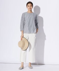 J.PRESS LADIES S 【洗える】コットンアセVis ストライプ クルーネック ブラウス