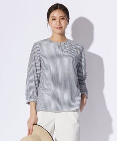 J.PRESS LADIES S 【洗える】コットンアセVis ストライプ クルーネック ブラウス