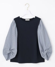 ANY SIS 【洗える】異素材コンビネジリパフ袖 プルオーバー