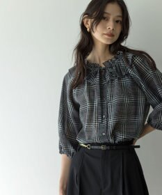 組曲 ライトトロピカルロールネック ブラウス ブラック系3