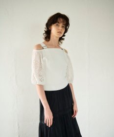 GRACE CONTINENTAL 刺繍パフスリーブニットトップ