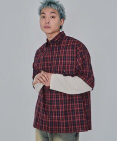 WEGO 【ユニセックス着用ITEM/MLサイズ展開】チェックレイヤードシャツ（LS）