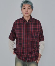 WEGO 【ユニセックス着用ITEM/MLサイズ展開】チェックレイヤードシャツ（LS）