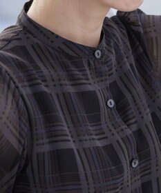 Tiaclasse 【新色追加・洗える】チェック柄フレア袖シアーワンピース