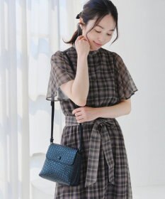 Tiaclasse 【新色追加・洗える】チェック柄フレア袖シアーワンピース